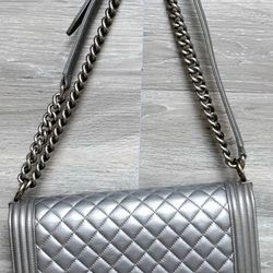 Chanel Large Quilted Boy Bag Grey