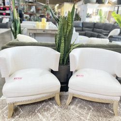 White Fabric Accent Chairs 