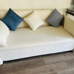White Suede Modern Sleeper Sofa With Detachable Matress, Water Resistant, Pillow Top Arms- Storage Included 