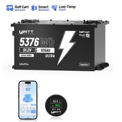 WattCycle 48V 105Ah 250A BMS Golf Cart Battery with Bluetooth