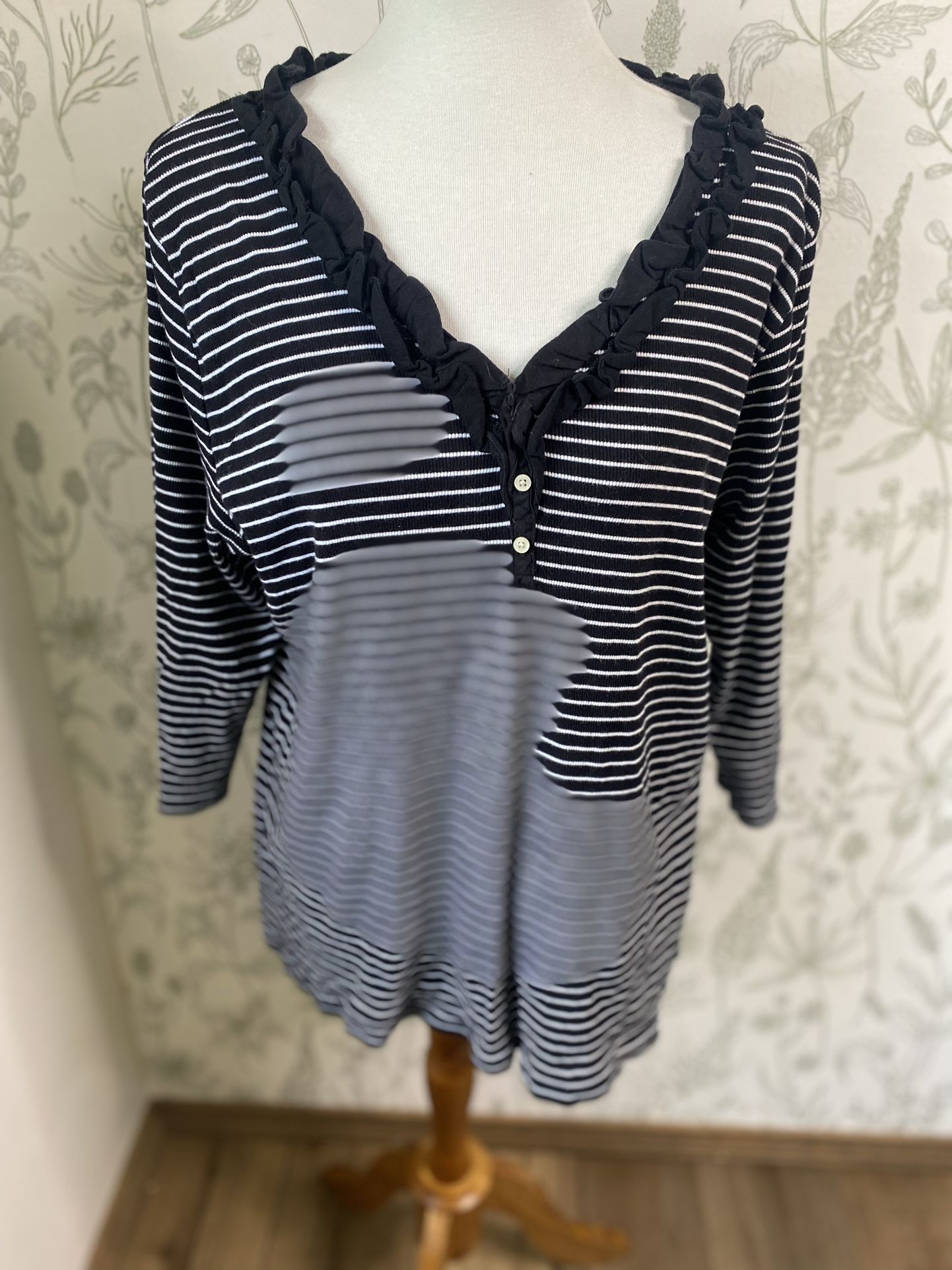 Lauren Ralph Lauren Women's Sweater Top 3/4 Sleeve Striped Black/White Size 2X 