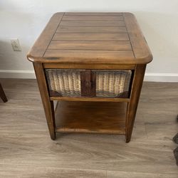 Solid Dark Wood with 1 Drawer Basket End Table