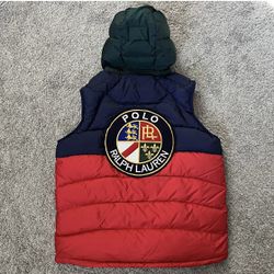 🔥 Polo Ralph Lauren Big Crest Cookie Patch Hooded Pullover Puffer Vest🔥