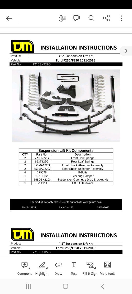 Ford F250 F350 Lift Kit 2011 To 2016