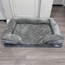 Plush Orthopedic Dog Bed w/ Bolsters – Gray (34” x 24”) washable cover