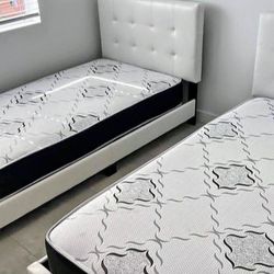 Bed Frame White Twin Size (1) (not Incluided Mattress)