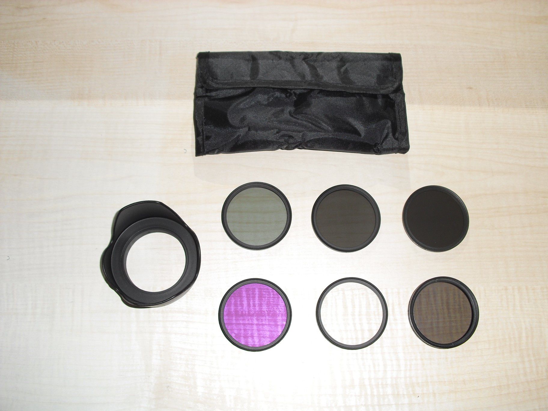 DSLR camera filter set and lens hood