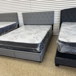 Queen Size Bed Frame Headboard Two Storage And Mattress $350 Everything 