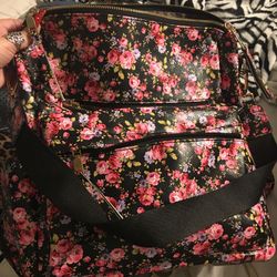 Black Floral Backpack With Shoulder Strap 