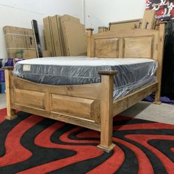Brand New Custom Made Solid Wood Queen Bed Frame With Mattress And Box Spring (read description below)