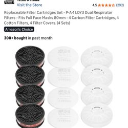 Replaceable Filter Cartridges Set - P-A-1 LDY3 Dual Respirator Filters - Fits Full Face Masks 80mm - 4 Carbon Filter Cartridges, 4 Cotton Filters, 4 F