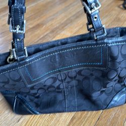 Black and teal Coach bag