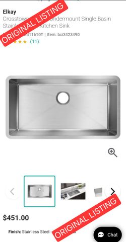 Elway The Elkay Crosstown Stainless Steel Sink 31¼"X18½" Undermount *A Couple Dents In Rim (Can Be Bent Back)