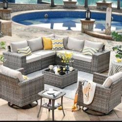 Sectional Patio Set With Swivel Rocking Chairs Brand New In The Box Outdoor Patio Sofa Set 🆕🚎🚚🆕