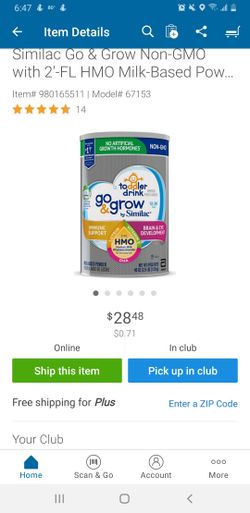 Milk for 12 to 36 month