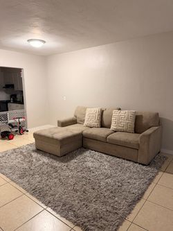 Tan Fabric Sectional Sofa with storage
