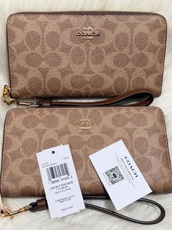 Coach Signature Canvas Long Zip-Around Wallet Wristlet