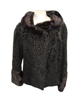 Vintage 1950's Black Persian Lamb & Mink Long Sleeve Cropped Bolero Jacket -Medium