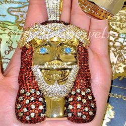 Men’s Big Jesus Peace Pendant Fits Up To 20MM Miami Cuban Link Chains. 14K Gold 5X Layered, Ice Jesus Necklace, CZ Diamond Pendant Very Shiny