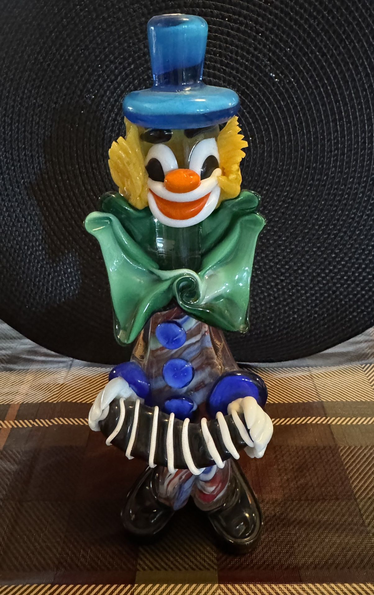 Murano Glass Clown with Accordion (Vintage Collectible)