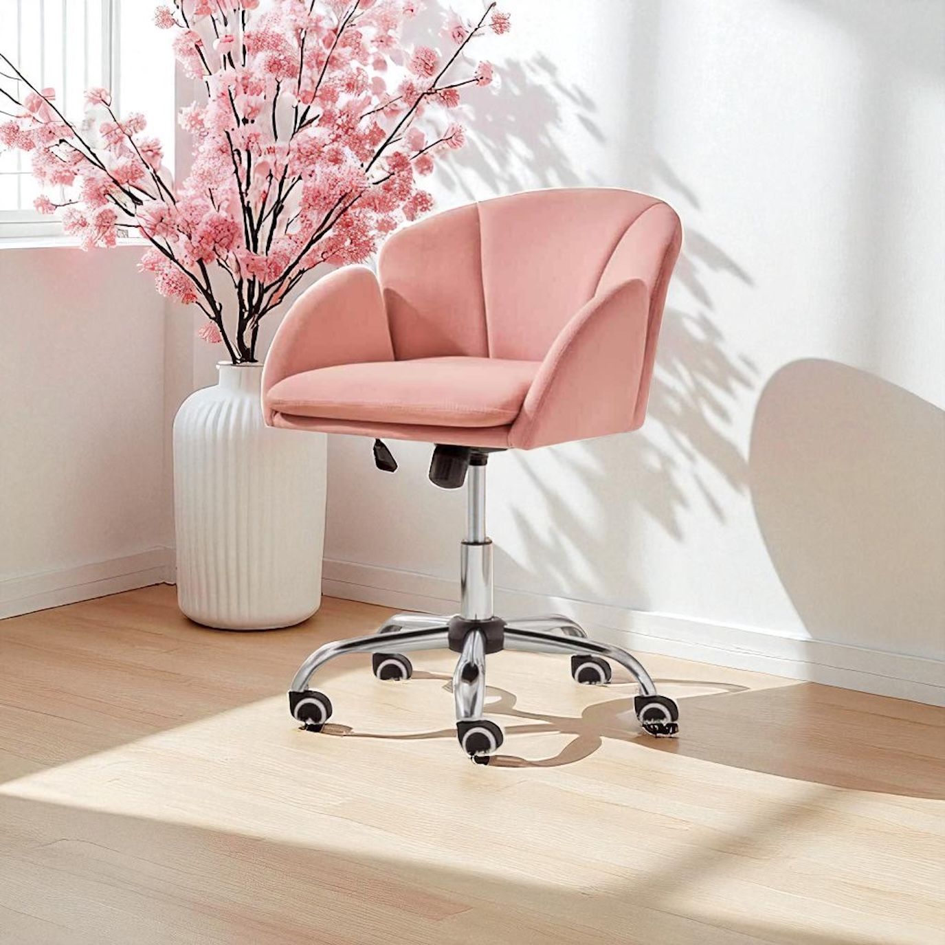 Office Pink Desk Chair, Pink Velvet Chair Cute Desk Chair  Modern Swivel  I-20