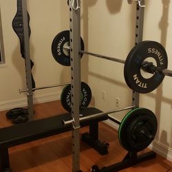 Weightlifting Weight Rack/cage AND Flat Bench Plus Accessories