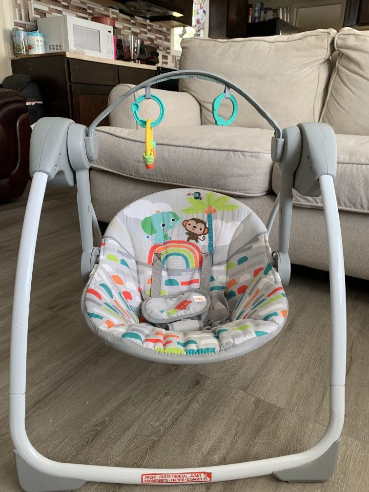 Portable Baby Swing – Automatic 6-Speed Infant Swing with Music, Taggies & Rem