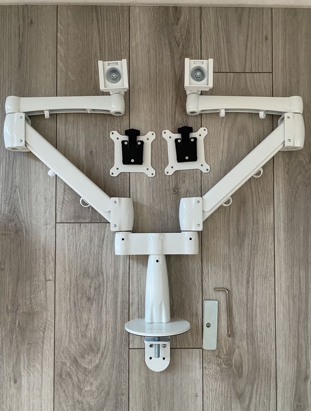 White Dual Arm Monitor For Desktop