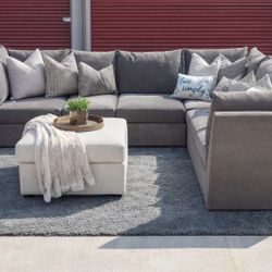 Bernhardt Sectional Gray Velvet Performance Fabric , Pit Group, Modular 6pc , Large, Pre Cleaned, Modern Sectional, Interchangeable