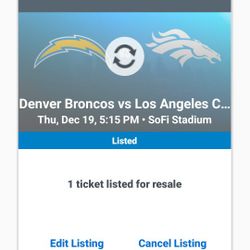 Charger vs Broncos TNF. 12/19/24   $380 FOR 4 TIX