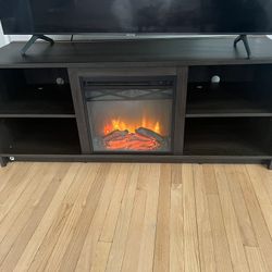 TV Stand with Electric Fireplace – Excellent Condition  UP To 65 Inches 
