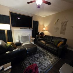 Genuine Leather Sofa And Chair With Ottoman 