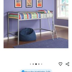 Loft Bed, Space-Saving Twin Bed Frame, Silver, Ideal for Young Children