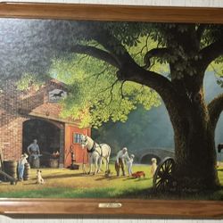 VINTAGE, THE SMITHY,  PAUL DETLEFSEN  51X27 FRAMED TEXTURED PRINT 