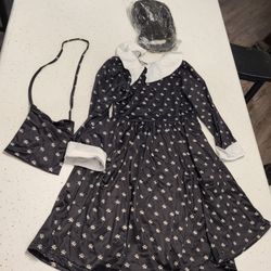 Wednesday Adams Girls Halloween Costume With Wig  Size Large Brand New