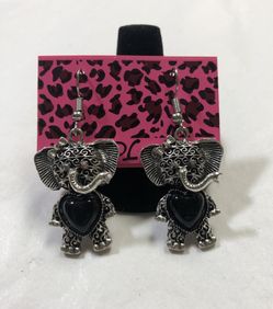 Silver and black elephant earrings