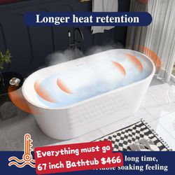 67 inch Freestangding Bathtub,Bath Tub, Soaking Tub – Oval Acrylic Bathtubs