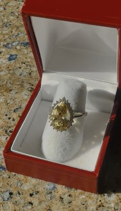 Genuine 5ct. Pear Shape Citrine With Diamonds On A 14kt. Gold!