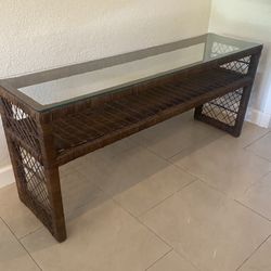 MidCentury Wicker Rattan Console Table