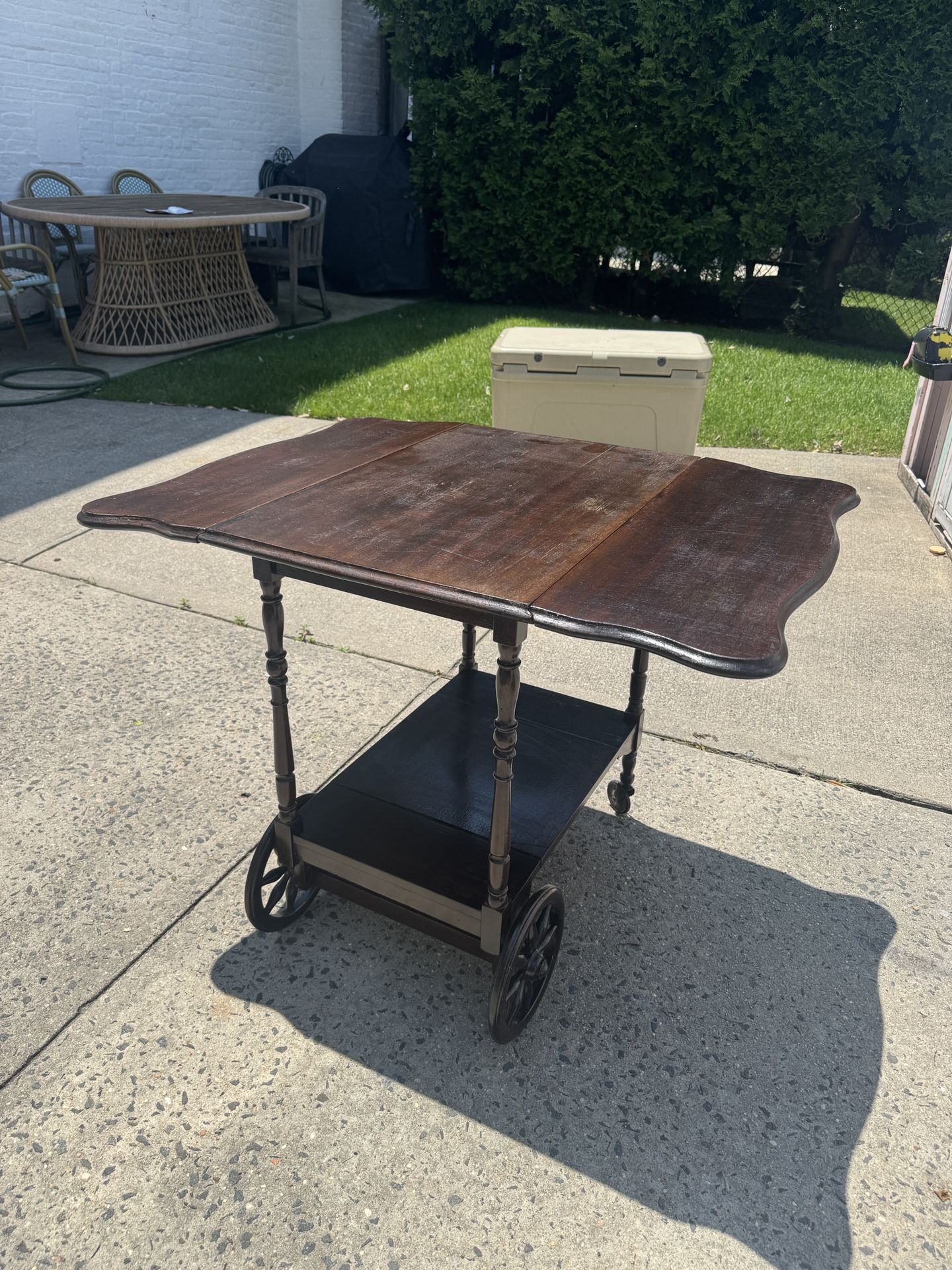 Vintage Wooden Drink Cart with Fold Out