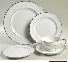 Mikasa White Porcelain Dinnerware Set with Silver Trim