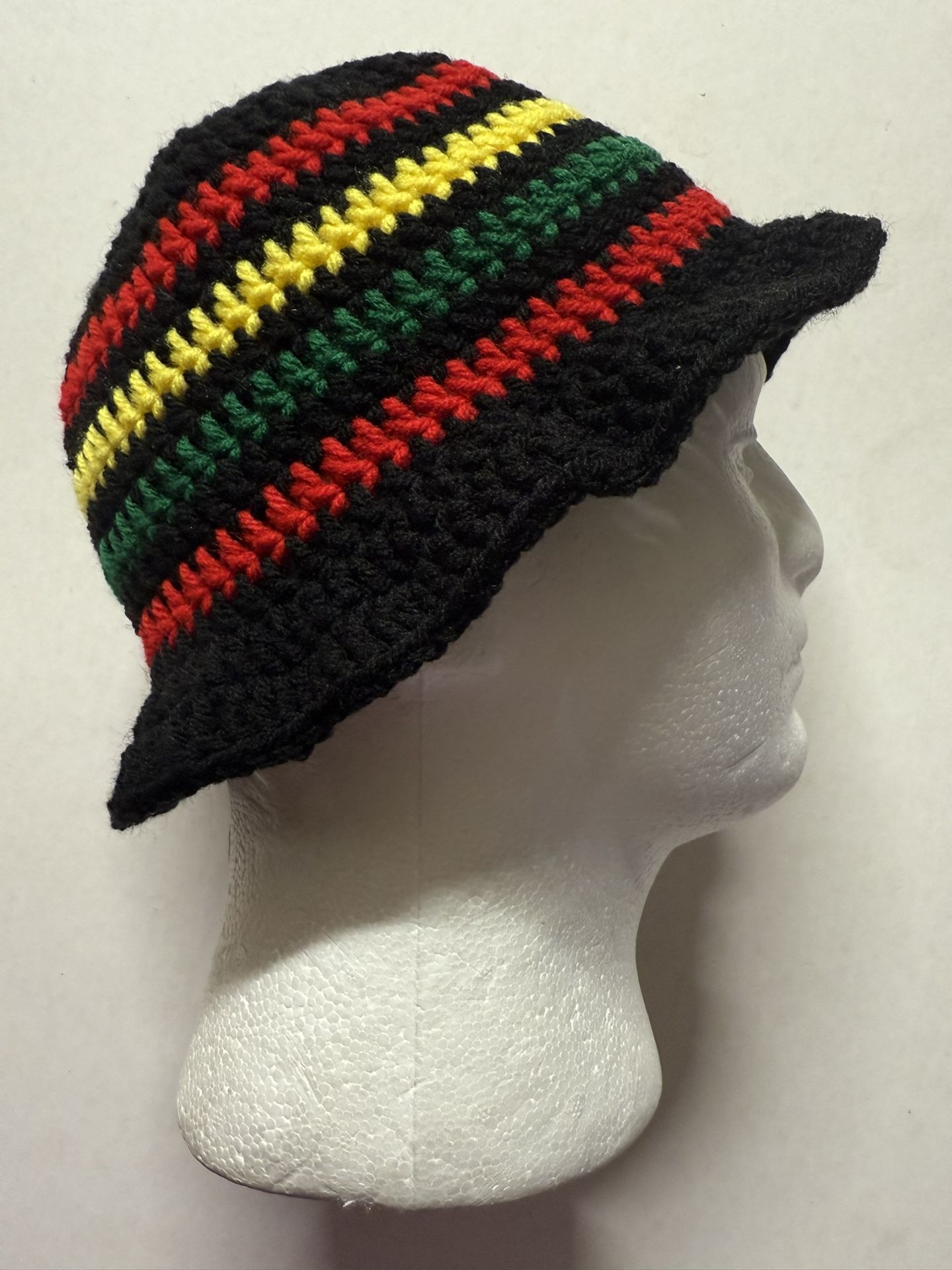 RASTA Pan African Jamaica unisex Mens TEEN Crochet SKI bucket Hat Handmade cap