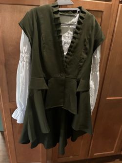 Green and White Two-Piece Dress Set
