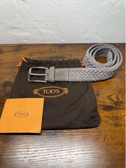 Authentic Tod’s Gray Braided Suede Belt Size 90 Made in Italy Excellent Condition