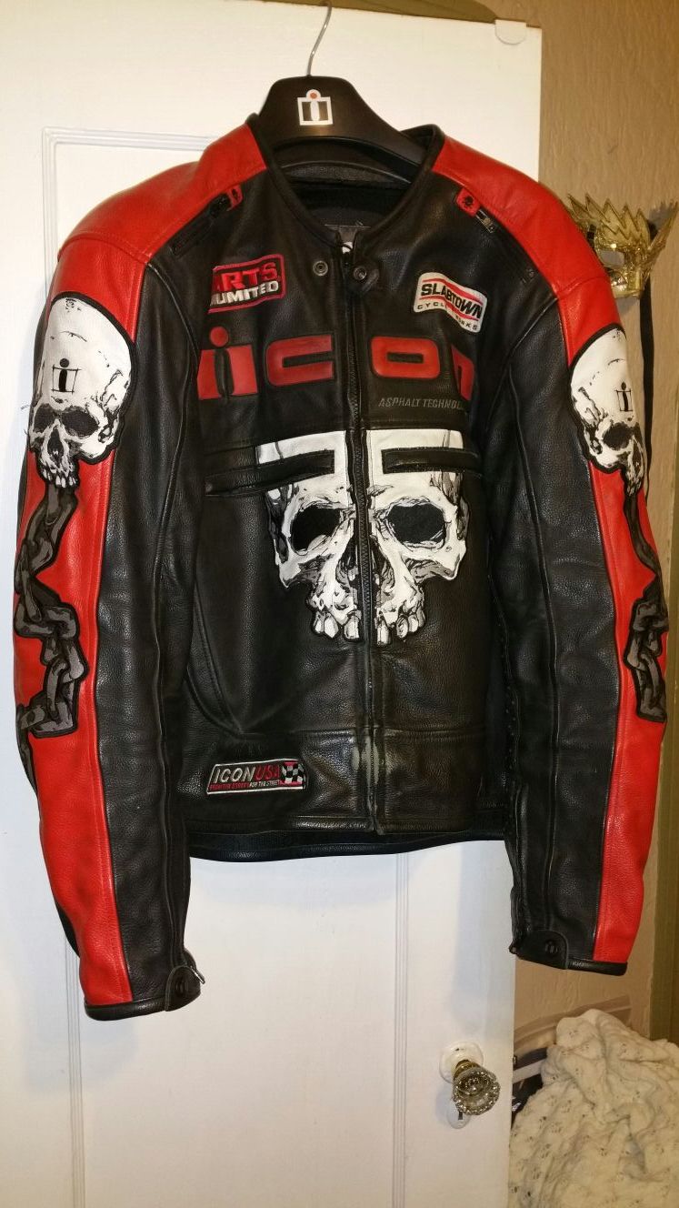 Icon skull leather jacket motorcycle jacket