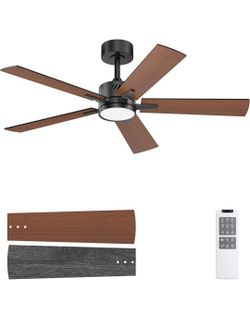 Ohniyou 48'' Ceiling Fans with Lights and Remote, 6 Speeds, 3 Colors & Dimmable LED Light, Reversible DC Motor Ceiling Fan with Walnut Blades