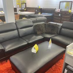 Rio Black Sectional Sofa With Ottoman ** Ellenton Outlets ** No Credit Needed ** In Stock Now!