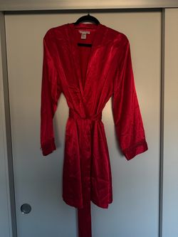 Red Satin Robe with Lace Cuffs