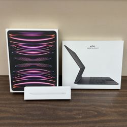 APPLE IPAD PRO 12.9” 6TH GEN 128GB SILVER MP5X3LL/A W/ MAGIC KEYBOARD, APPLE PENCIL BUNDLE