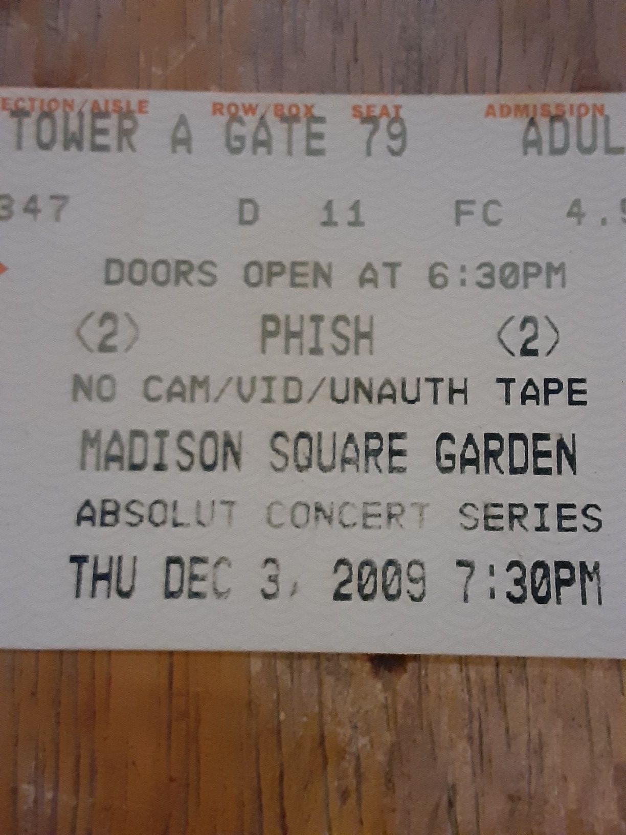 Madison Square garden phish 12/3/09